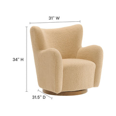 Montrose Ivory/Walnut Wingback Sherpa Swivel Accent Chair - Ornate Home