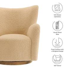 Montrose Ivory/Walnut Wingback Sherpa Swivel Accent Chair - Ornate Home