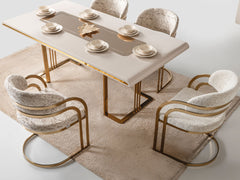 Monza Cream Dining Room Set (Consol With Mirror & Dining Table & 6 Dining Chair) - Ornate Home