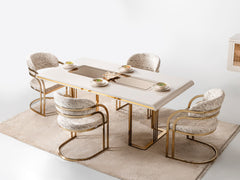 Monza Cream Dining Room Set (Consol With Mirror & Dining Table & 6 Dining Chair) - Ornate Home