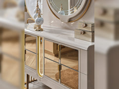 Monza Cream/Gold Bedroom Set (Queen Frame With Headboard & Dresser With Mirror & 2 Nightstand) - Ornate Home