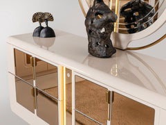 Monza Cream/Gold Bedroom Set (Queen Frame With Headboard & Dresser With Mirror & 2 Nightstand) - Ornate Home