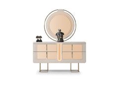 Monza Cream/Gold Bedroom Set (Queen Frame With Headboard & Dresser With Mirror & 2 Nightstand) - Ornate Home