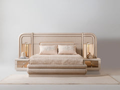Monza Cream/Gold Bedroom Set (Queen Frame With Headboard & Dresser With Mirror & 2 Nightstand) - Ornate Home