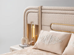 Monza Cream/Gold Bedroom Set (Queen Frame With Headboard & Dresser With Mirror & 2 Nightstand) - Ornate Home