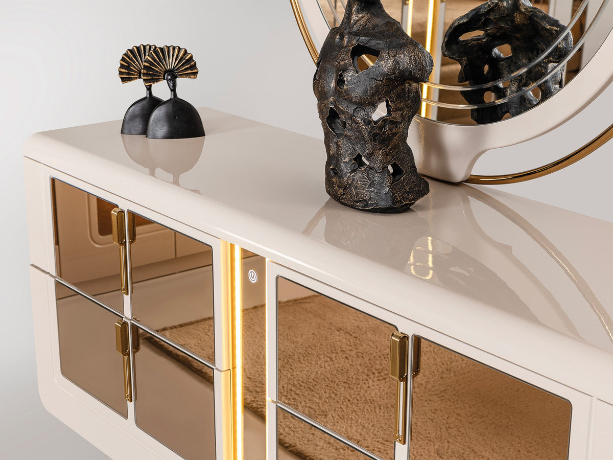 Monza Cream/Gold Dresser With Mirror - Ornate Home