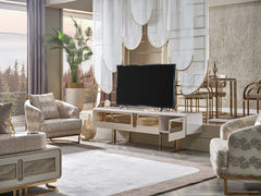Monza Cream/Gold Tv Stand - Ornate Home