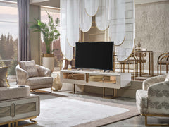 Monza Cream/Gold Tv Stand - Ornate Home