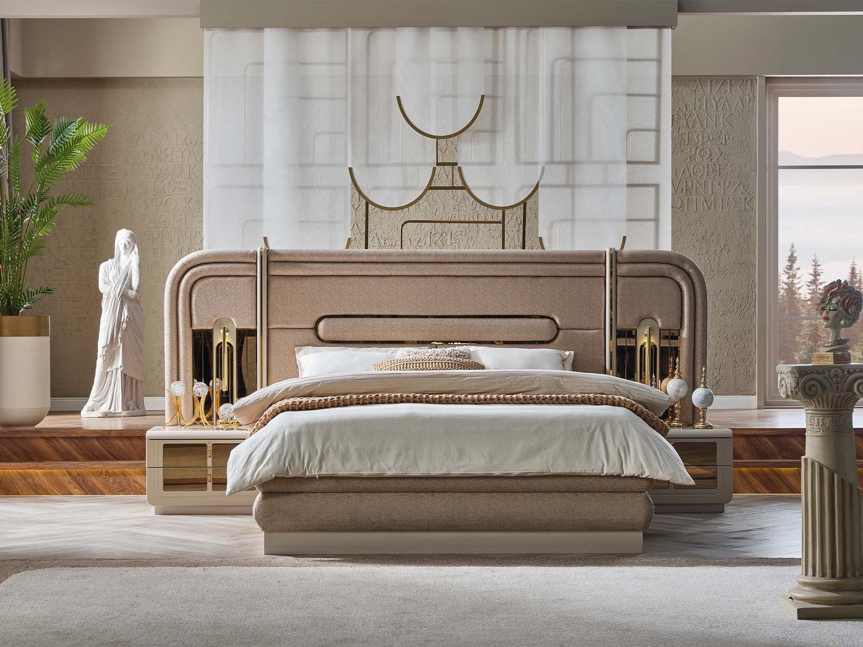 Monza Cream/Gold Bed Frame With Headboard