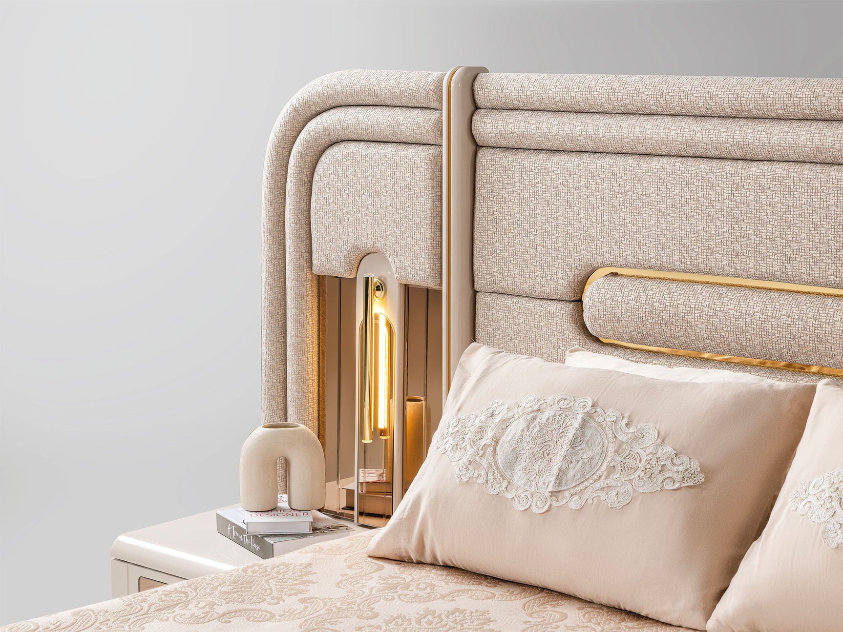 Monza Cream/Gold Bed Frame With Headboard