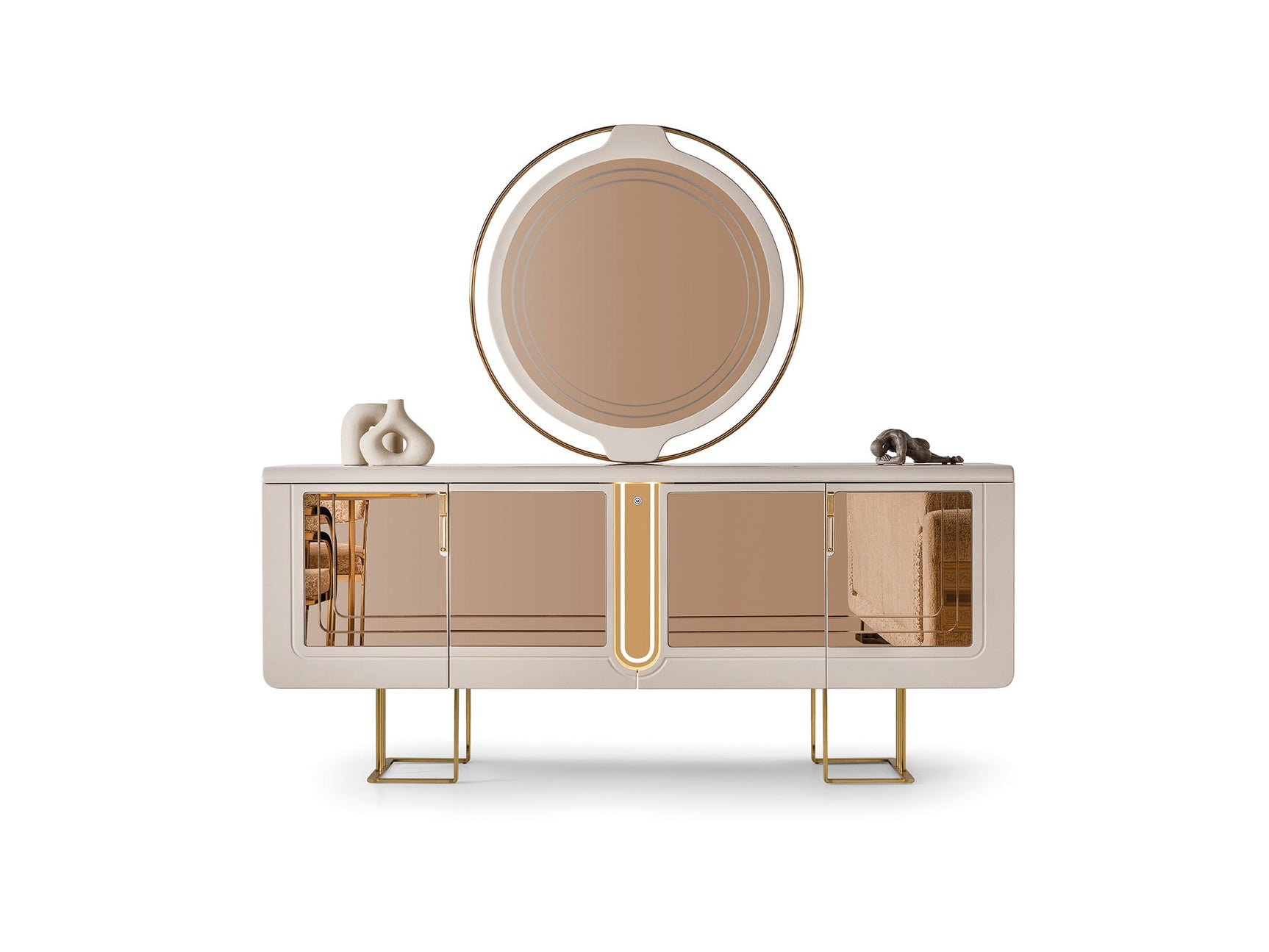 Monza Cream Dining Room Set (Consol With Mirror & Dining Table & 6 Dining Chair)