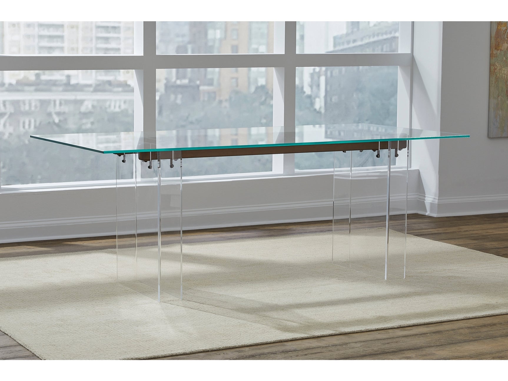 Moorea Clear/Glass/Bronze Double Pedestal Rectangular Dining Table - Ornate Home