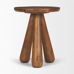 Mora Medium Brown Wood 3-Legged Accent Table