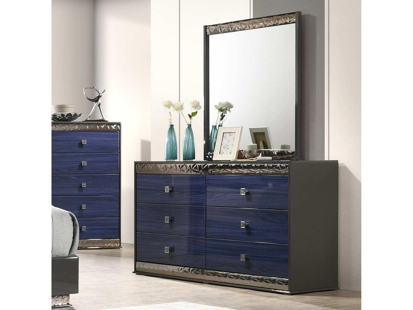 Morcote Ash Gray/Indigo Blue Dresser - Ornate Home
