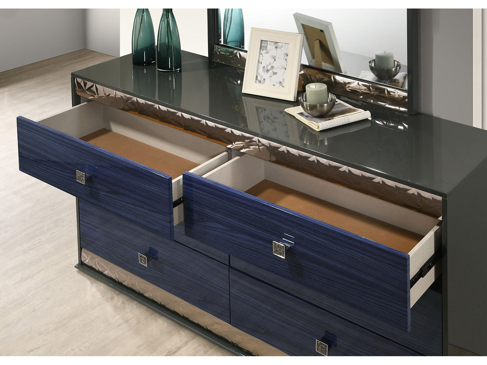 Morcote Ash Gray/Indigo Blue Dresser - Ornate Home