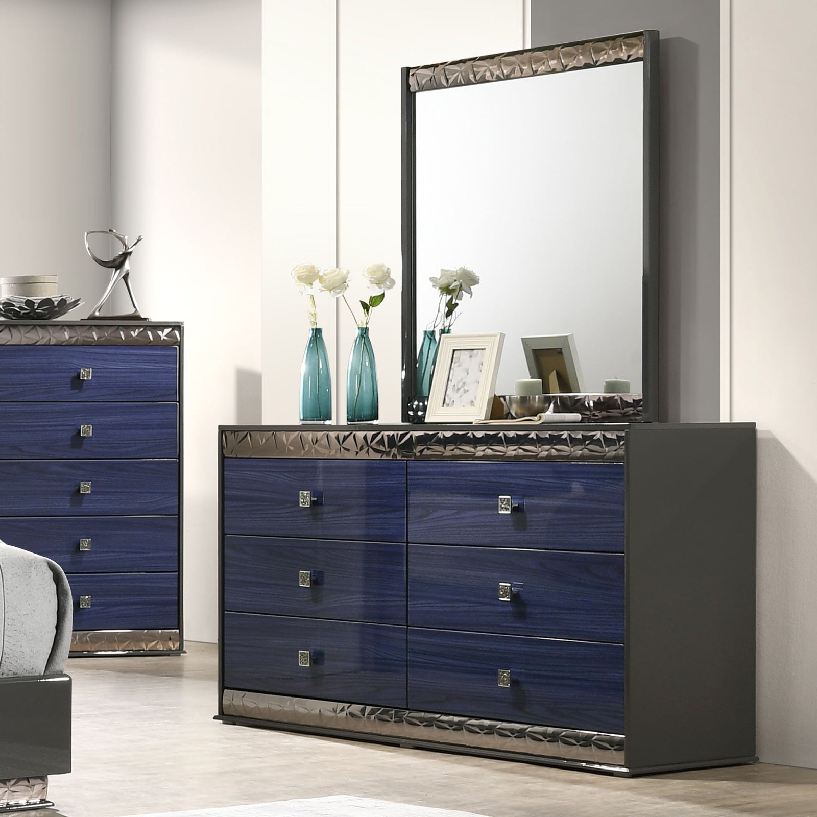 Morcote Ash Gray/Indigo Blue Mirror - Ornate Home