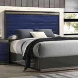 Morcote Ash Gray/Indigo Blue Queen 5 Piece Bedroom Set w/2 Nightstands - Ornate Home