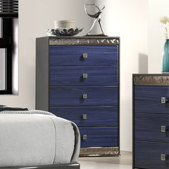 Morcote Ash Gray/Indigo Blue Queen 5 Piece Bedroom Set w/Chest - Ornate Home