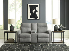 Moreau Place Sterling Reclining Loveseat with Console - Ornate Home