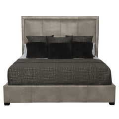 Morgan Beige/Tan Leather Panel King Bed (Long Headboard) - Ornate Home
