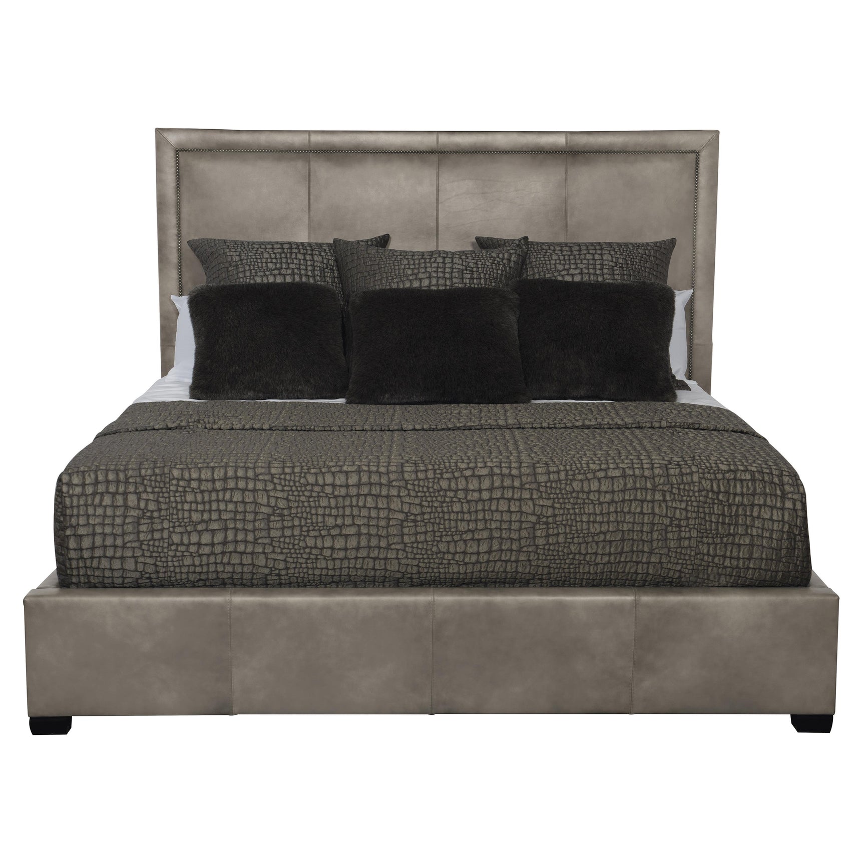 Morgan Beige/Tan Leather Panel King Bed - Ornate Home