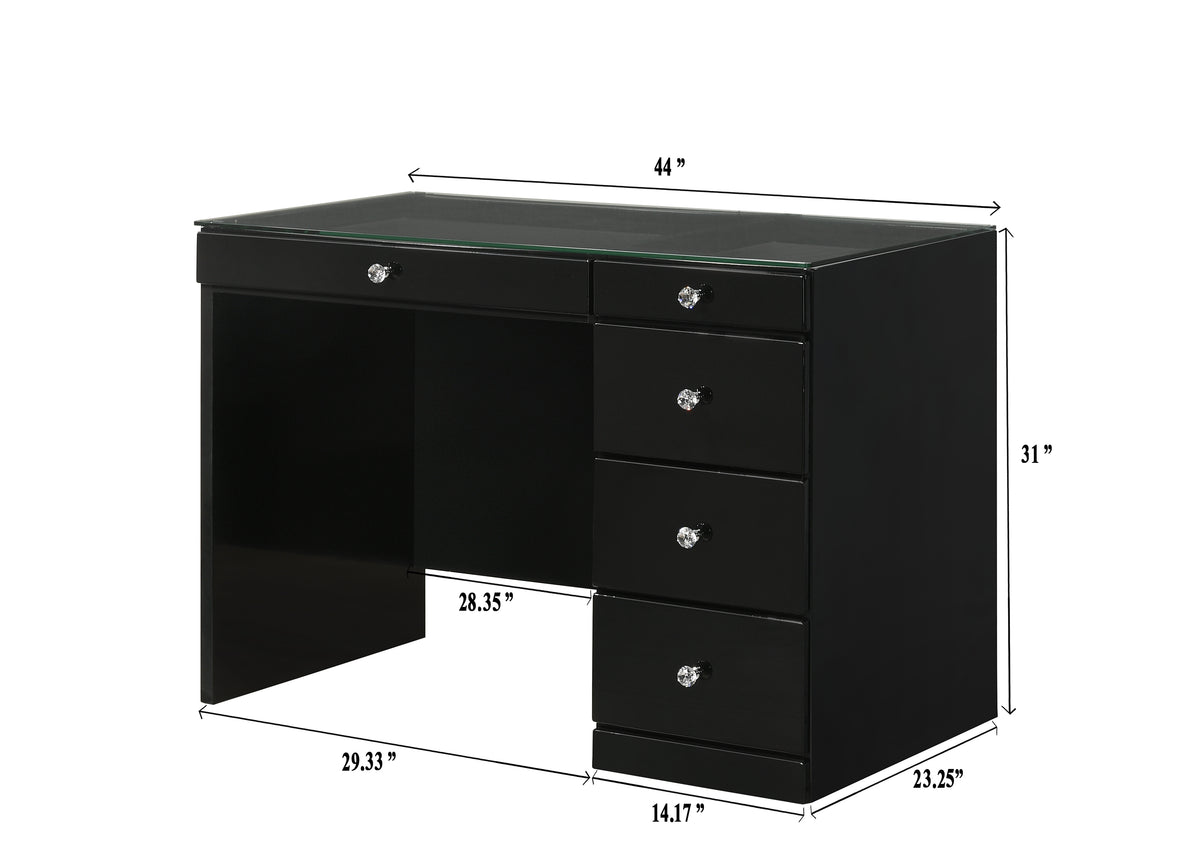 Morgan Black Vanity Set w/LED Mirror & Stool - Ornate Home