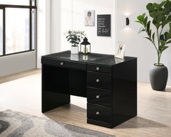 Morgan Black Vanity Set w/LED Mirror & Stool - Ornate Home