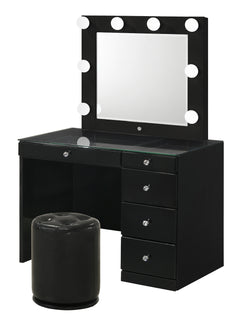 Morgan Black Vanity Set w/LED Mirror & Stool - Ornate Home