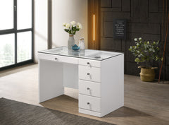 Morgan White Vanity Set w/LED Mirror & Stool - Ornate Home