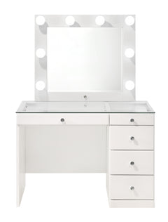 Morgan White Vanity Set w/LED Mirror & Stool - Ornate Home