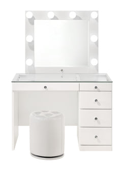 Morgan White Vanity Set w/LED Mirror & Stool - Ornate Home