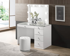 Morgan White Vanity Set w/LED Mirror & Stool - Ornate Home
