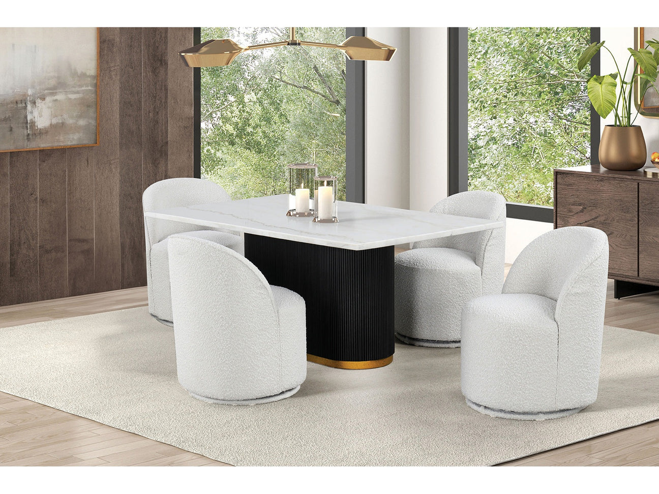 Morges Black/White 5 Piece Dining Set with 4 Swivel Chairs - Ornate Home