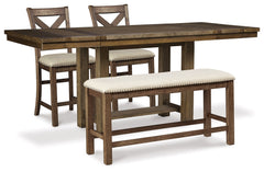 Moriville Beige Counter Height Dining Table and 2 Barstools and Bench - Ornate Home