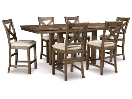 Moriville Beige Counter Height Dining Table and 6 Barstools - Ornate Home