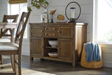 Moriville Grayish Brown Counter Height Dining Table with 4 Barstools, Bench, and Server - Ornate Home