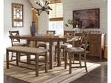 Moriville Grayish Brown Counter Height Dining Table with 4 Barstools, Bench, and Server (Online Special Price) - Ornate Home