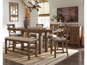 Moriville Grayish Brown Counter Height Dining Table with 4 Barstools, Bench, and Server (Online Special Price) - Ornate Home