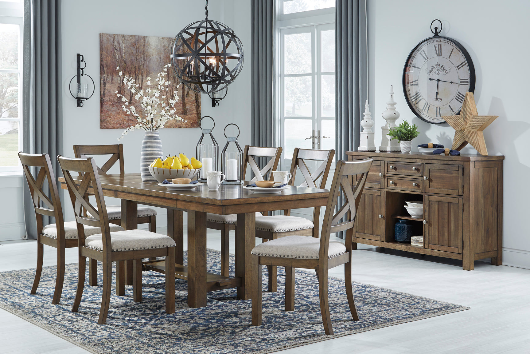 Moriville Grayish Brown Counter Height Dining Table with 4 Barstools, Bench, and Server (Online Special Price) - Ornate Home