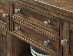 Moriville Grayish Brown Counter Height Dining Table with 4 Barstools, Bench, and Server - Ornate Home