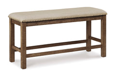 Moriville Grayish Brown Counter Height Dining Table with 6 Barstools and Bench - Ornate Home