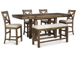 Moriville Grayish Brown Counter Height Dining Table with 4 Barstools and Bench (Online Special Price) - Ornate Home