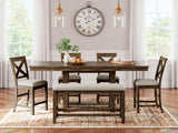 Moriville Grayish Brown Counter Height Dining Table with 4 Barstools and Bench - Ornate Home