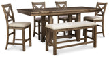 Moriville Grayish Brown Counter Height Dining Table with 4 Barstools and Bench - Ornate Home
