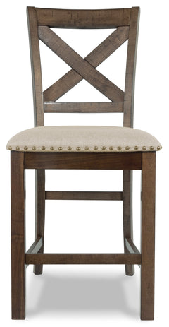 Moriville Grayish Brown Counter Height Dining Table with 6 Barstools and Bench - Ornate Home