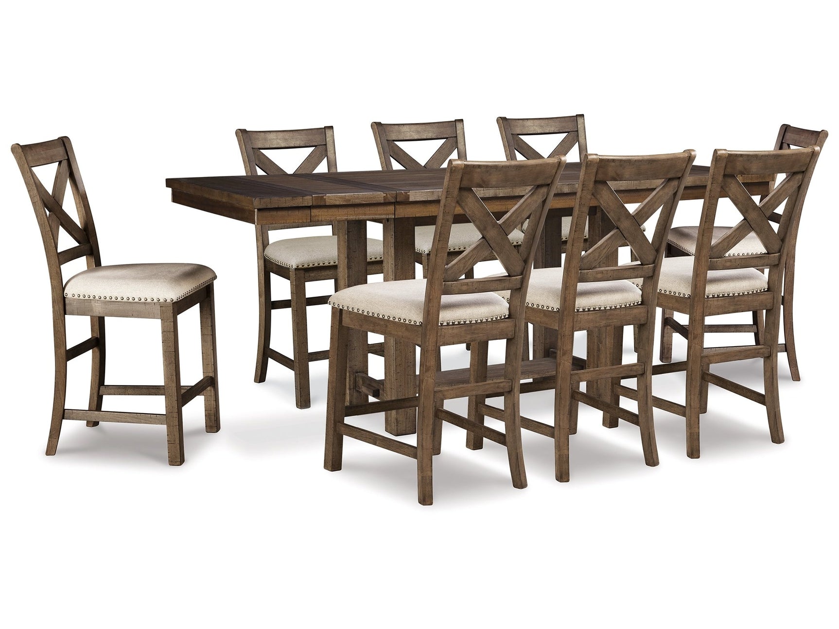 Moriville Grayish Brown Counter Height Extension Table & 8 Barstools - Ornate Home