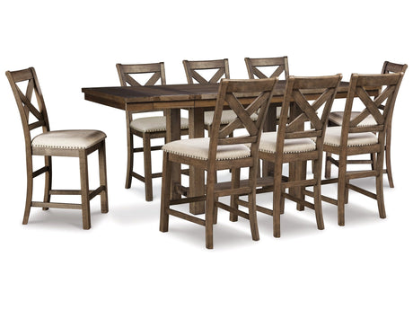 Moriville Grayish Brown Counter Height Extension Table & 8 Barstools - Ornate Home