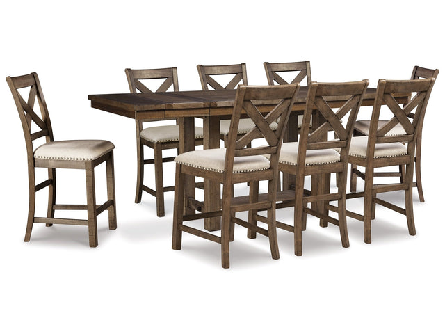 Moriville Grayish Brown Counter Height Extension Table & 8 Barstools - Ornate Home