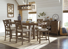 Moriville Grayish Brown Counter Height Extension Table & 8 Barstools - Ornate Home