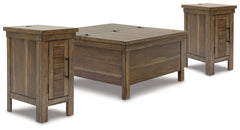 Moriville Grayish Brown Lift-top Coffee Table and 2 Chairside End Tables - Ornate Home